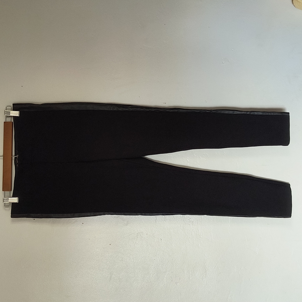 Zara Black Ponte Faux Leather Side Stripe Legging Sz Large Women
